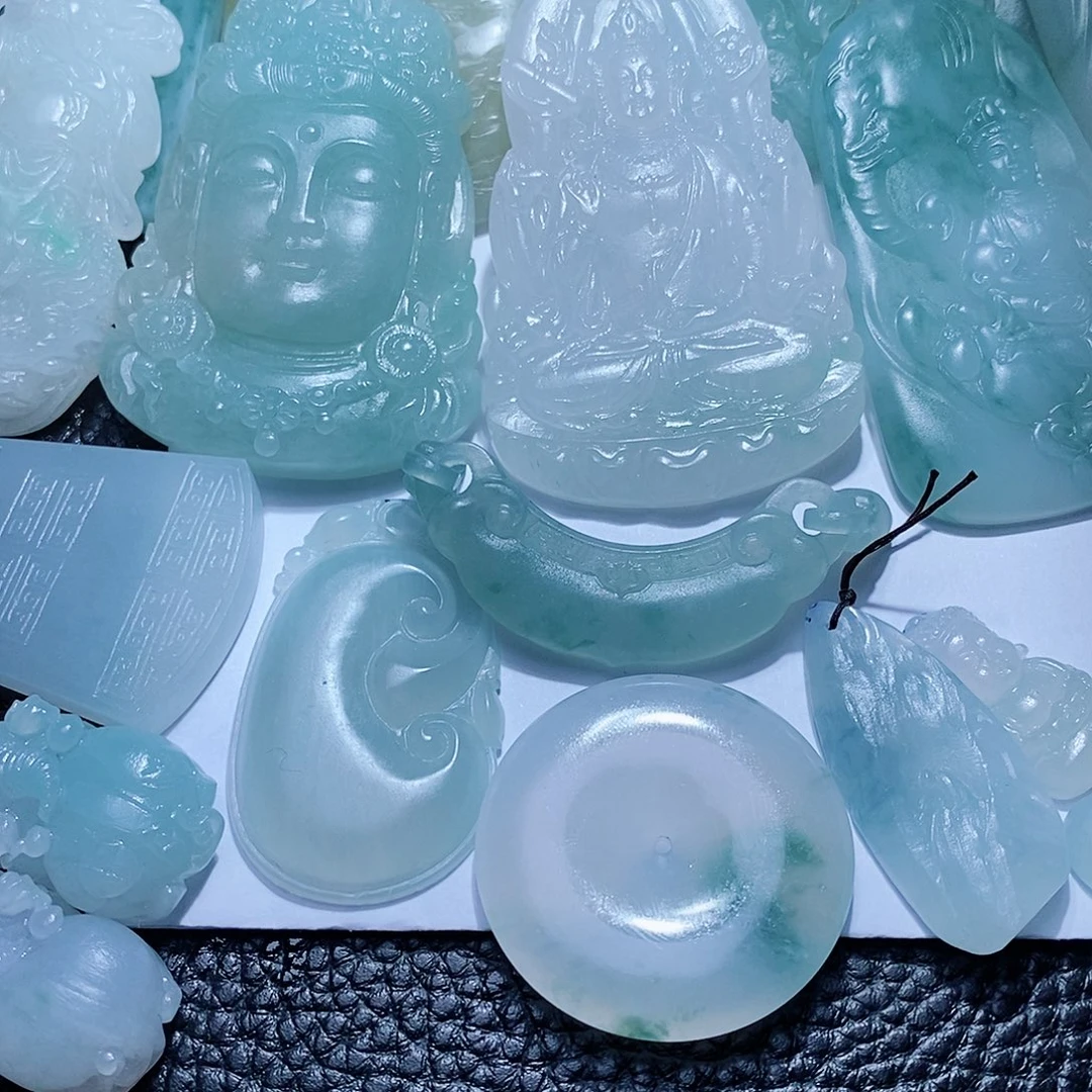 定制翡翠未镶嵌毛货付款后确认抛光