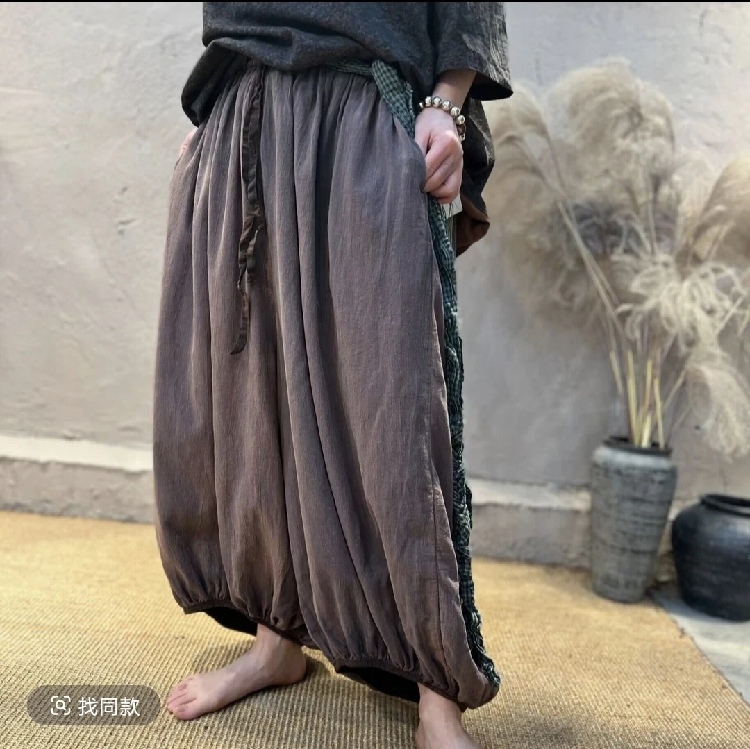 荼牌复古宽松文艺休闲松紧宽松原创设计时尚长裤【裤长91臀围155】