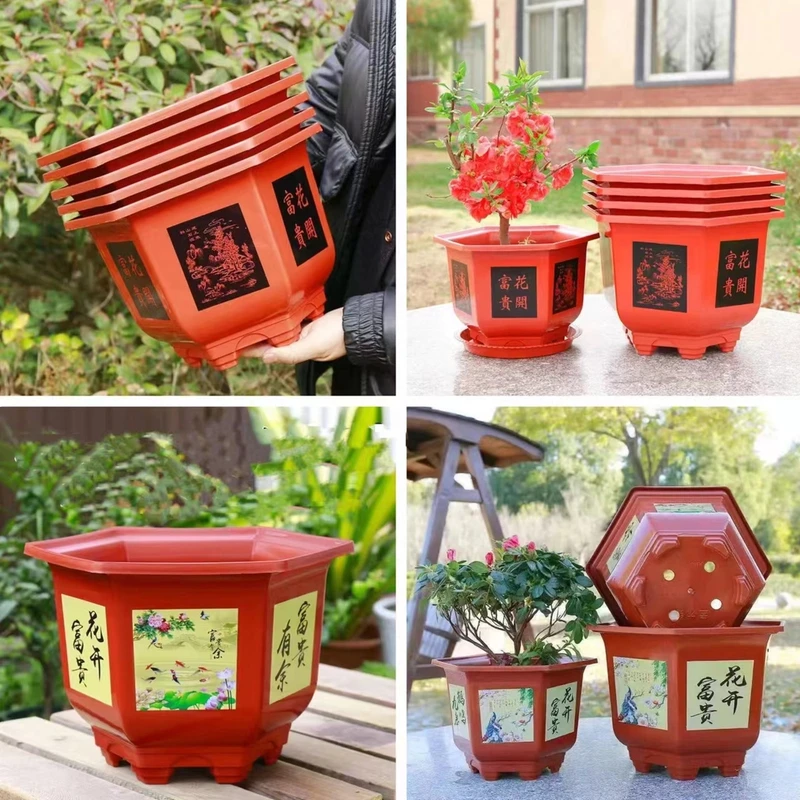 【拍一发六】对角口径30仿陶瓷加厚国风六角花盆清仓捡漏耐用大花盆