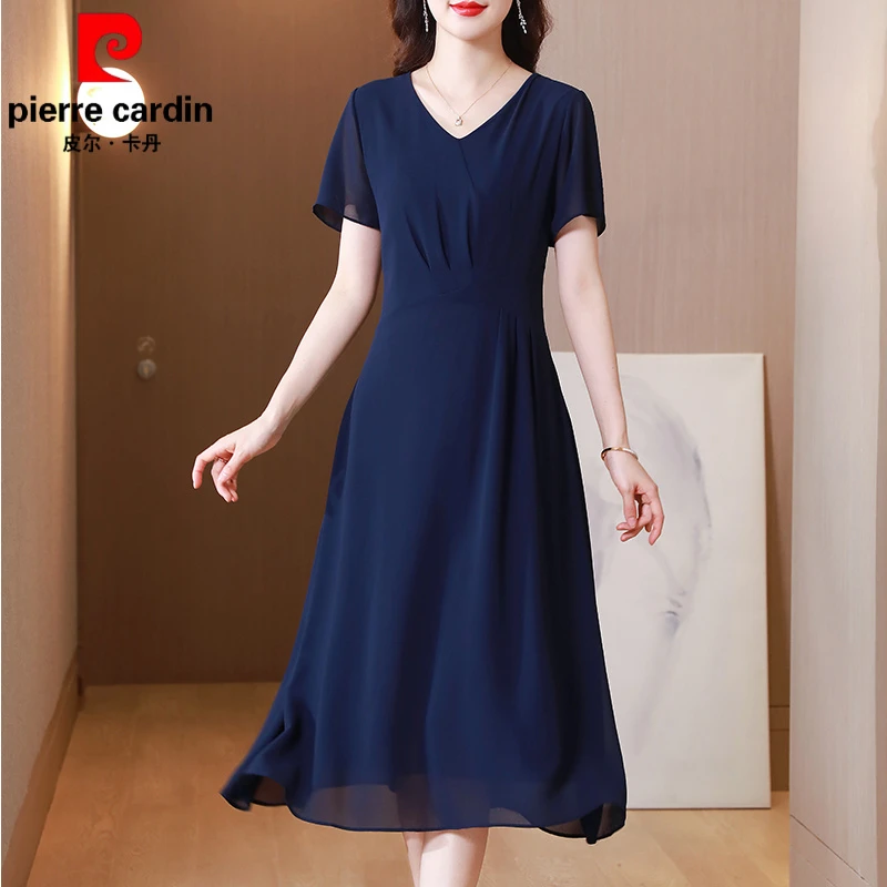 皮尔卡丹真丝连衣裙女2025夏新款桑蚕丝显瘦过膝中年妈妈装高端气