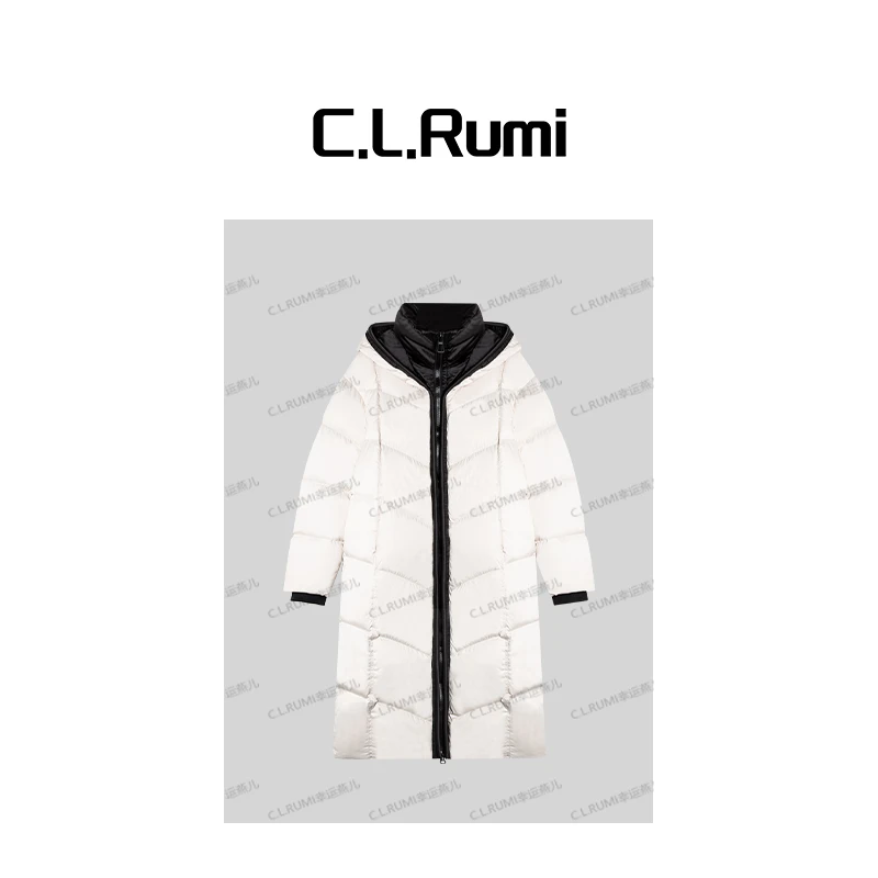 【Rumi精选】“雪域鹅”秋冬宽松保暖加厚连帽立领长款鹅绒服7228wt