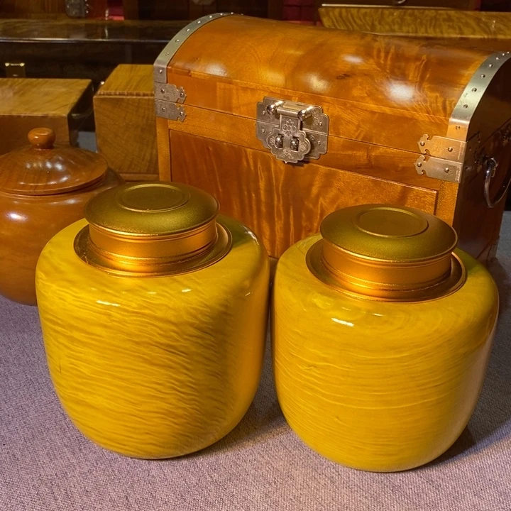 金丝楠d*金丝楠木楠木茶叶罐2个