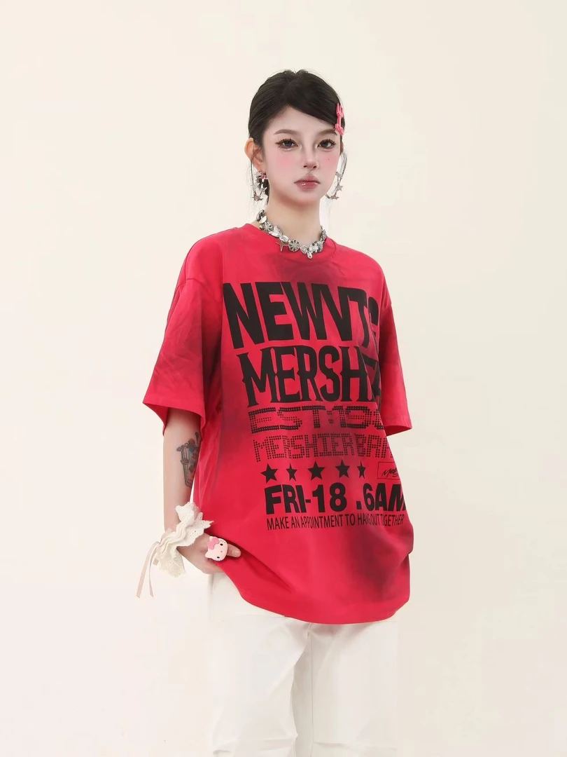 C20-2玫红色“大字母”美事儿短袖（6177）