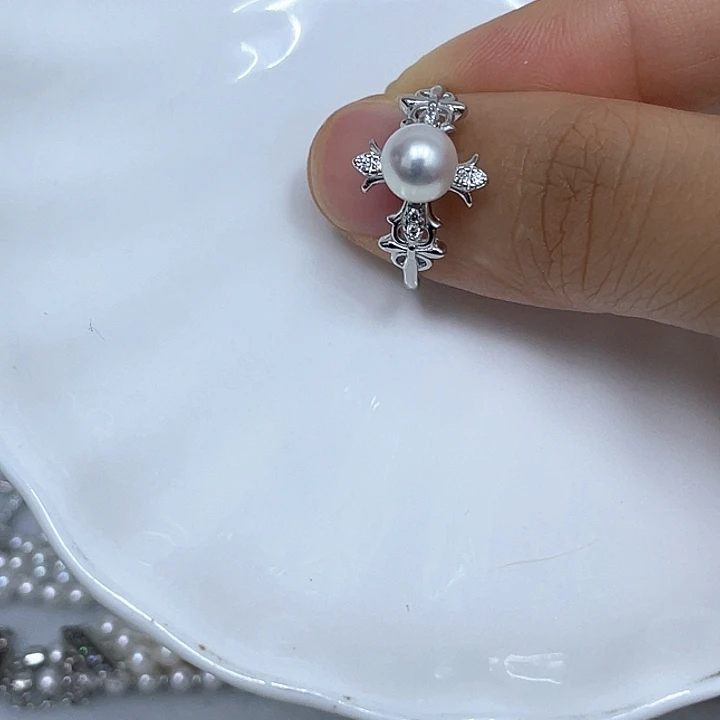 戒指银S925镶嵌淡水珍珠