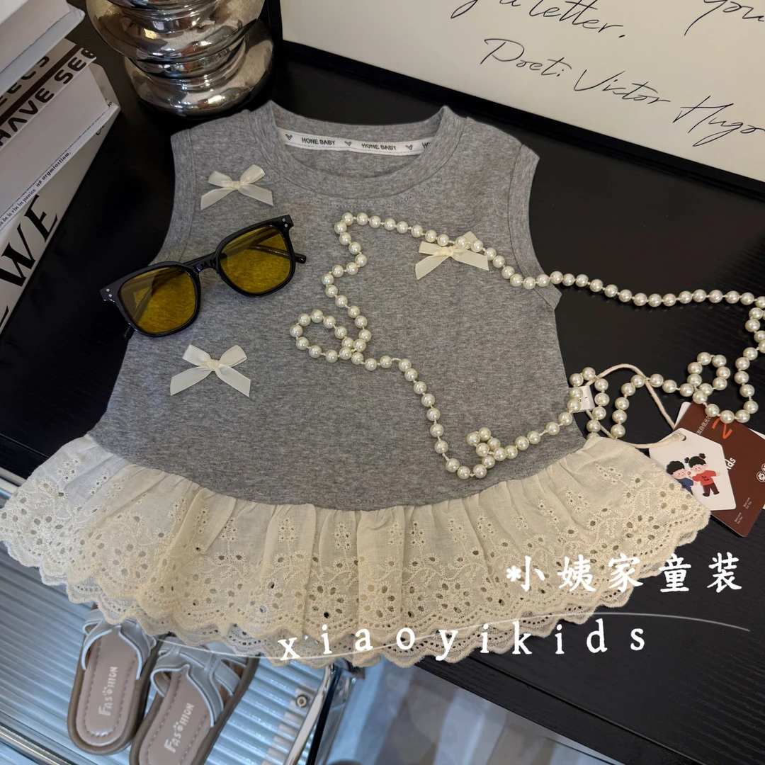 女童夏季无袖T恤女宝宝韩版蕾丝花边上衣儿童甜美时髦公主小背心