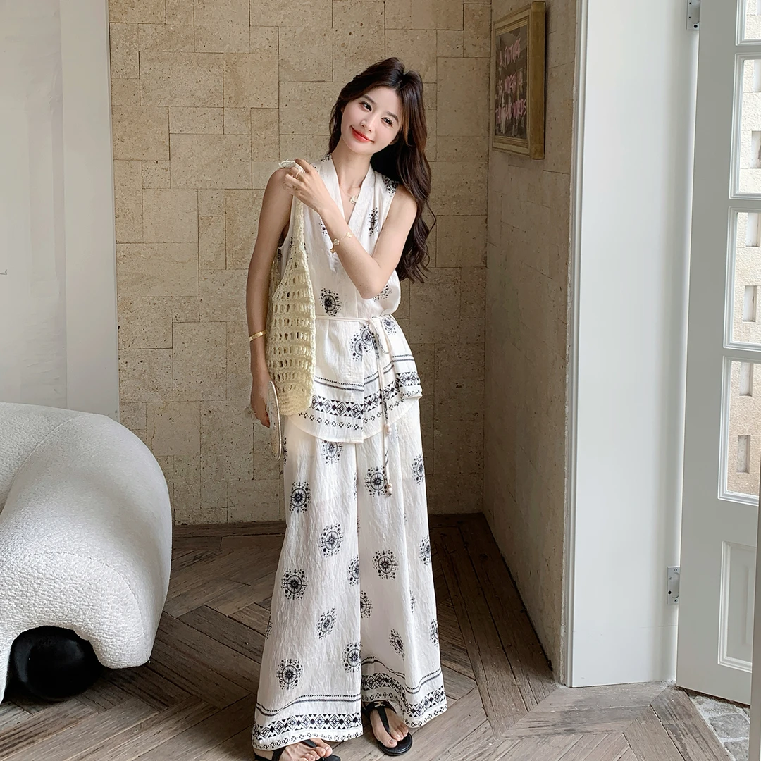 UQS夏季透气女装套装2025新款慵懒风女装两件套老钱风亚麻套装