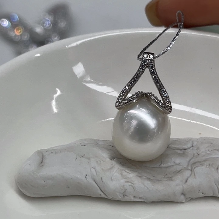 吊坠(不含链)银S925镶嵌海水珍珠12-13mm