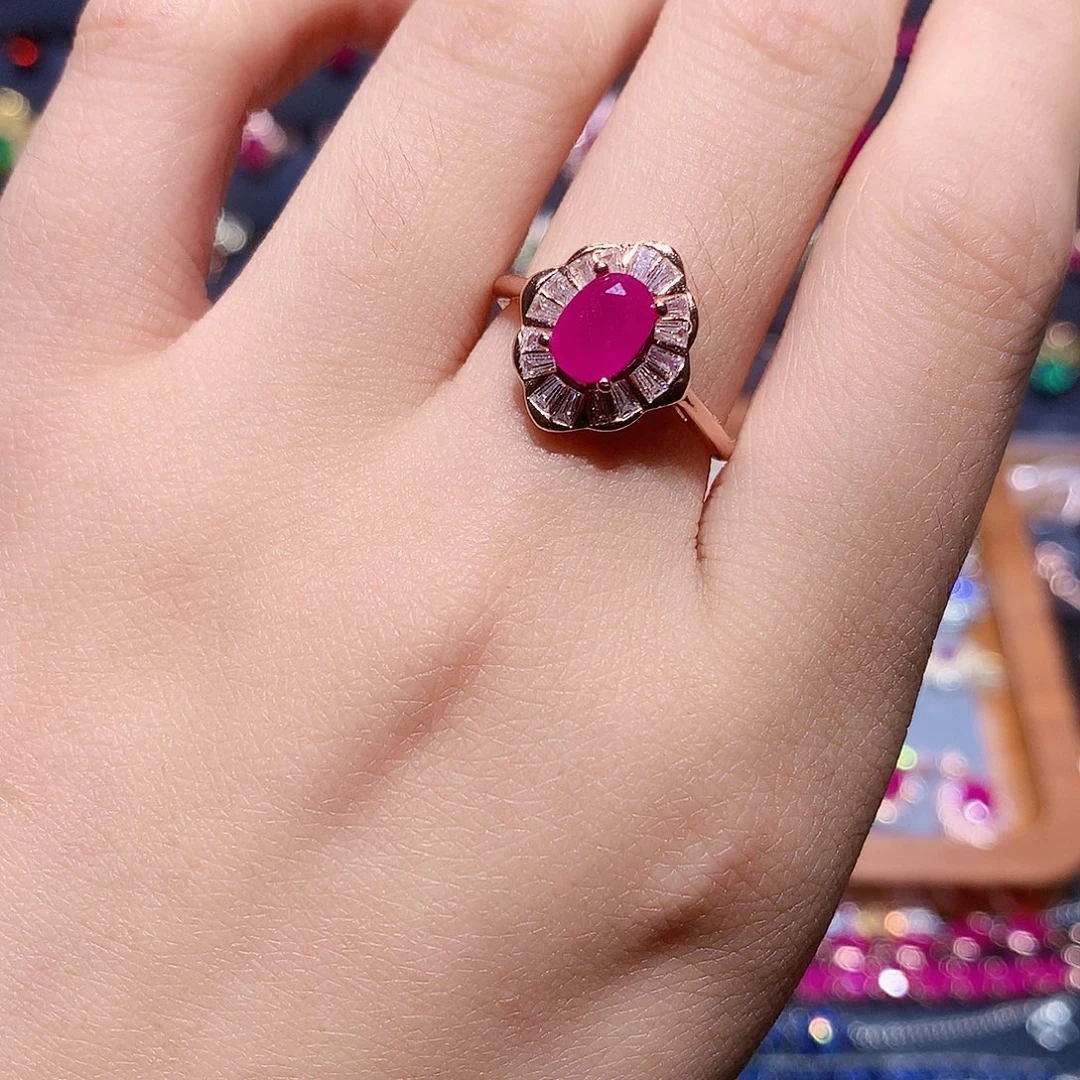 红宝石戒指银S925镶嵌