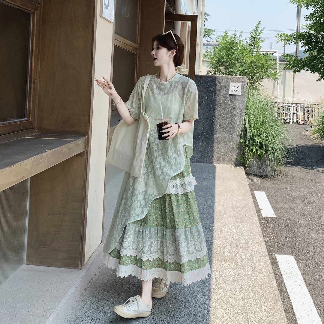 森系温柔风夏日度假出游穿搭2025新款小个子罩衫碎花半身裙两件套