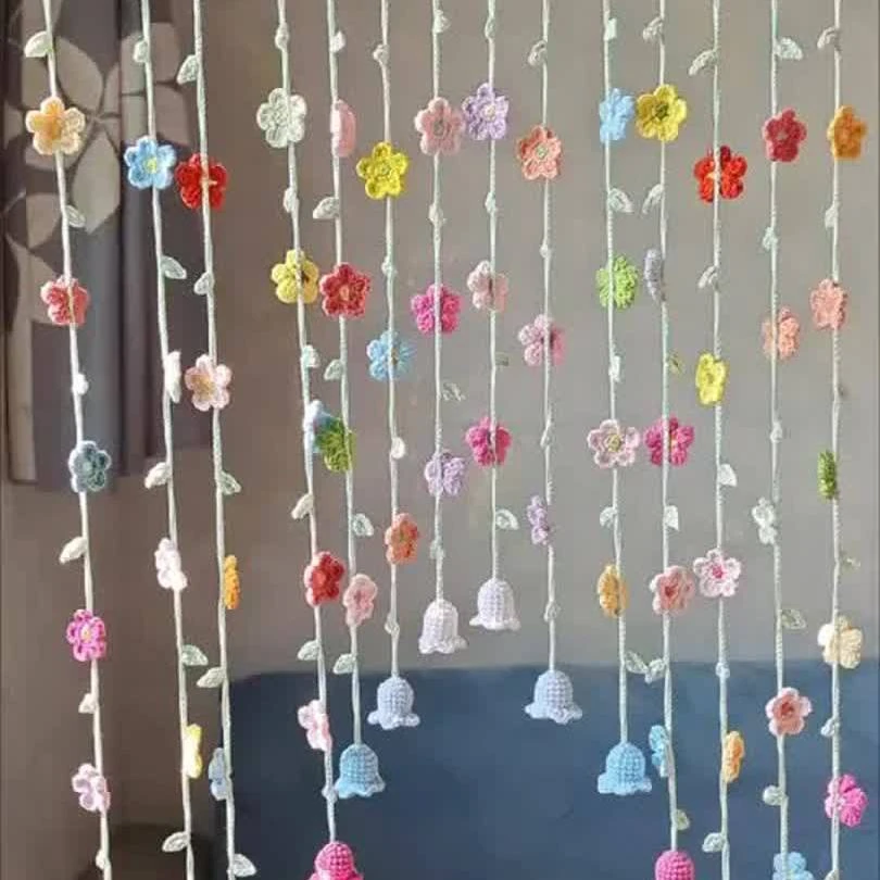 手工编织春日花朵门帘毛线编织钩针毛线门帘春日小花铃兰材料创意