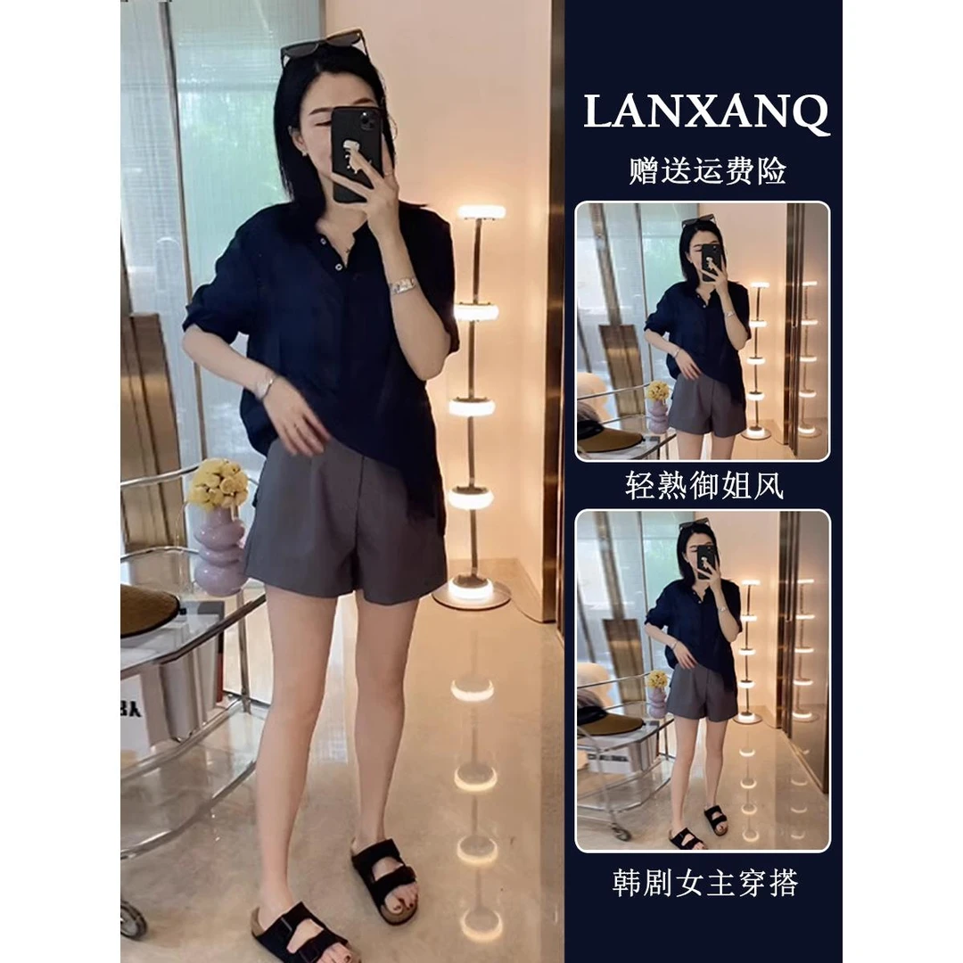 夏季流行穿搭2025新款小个子盐系穿搭一整套干练气质短裤两件套女