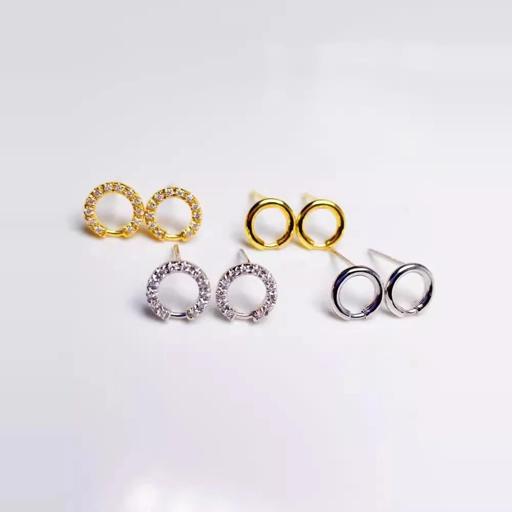 diy耳饰耳环空托耳坠配件镀18k色光面万能扣耳钉简约弹簧扣百搭感