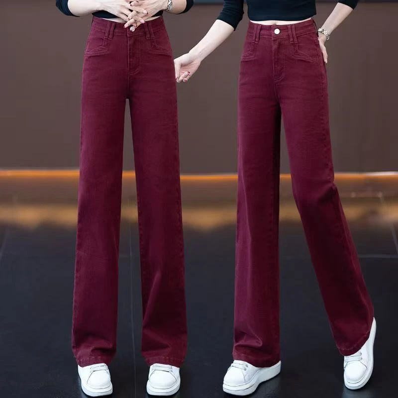 安可拉红窄版阔腿牛仔裤女2025新款秋夏宽松显瘦长裤休闲裤直筒裤