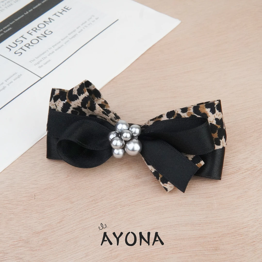 【TH098】秋冬新款豹纹缎带精致小巧蝴蝶结百搭气质边夹韩版头饰