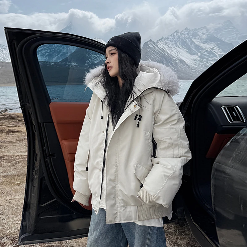 oversize棉服女2025冬季新款韩版工装大毛领宽松棉衣保暖棉袄外套