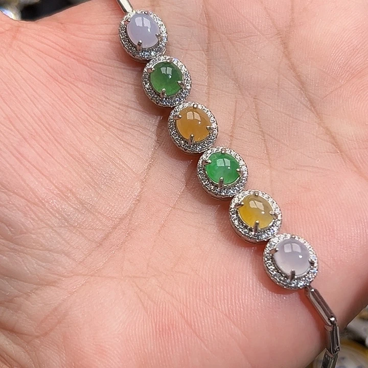 翡翠银S925镶嵌戒指缅甸天然A货翡翠手链