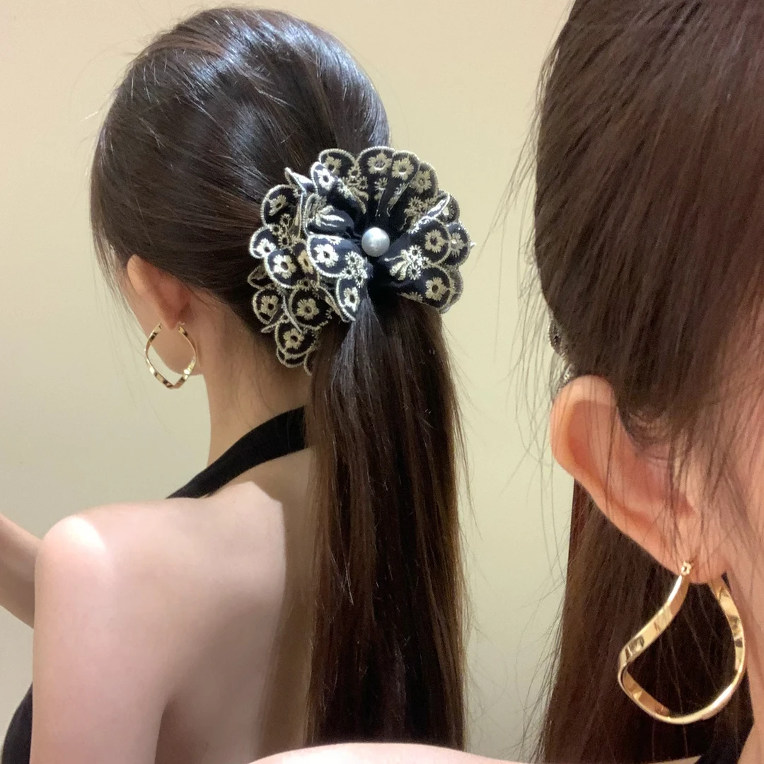 复古蕾丝刺绣香蕉夹女2025新款高级感扎马尾发夹头饰抓夹发卡发饰