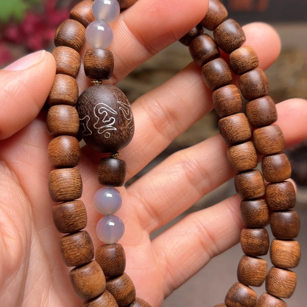 沉香手串越南富森红土倒架料08➕白棋楠枣珠沉香木雕