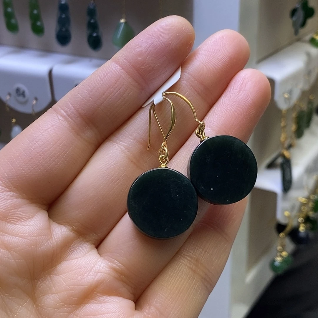 和田玉银S925镶嵌耳饰