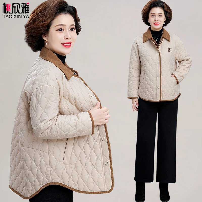 年轻妈妈秋装外套贵夫人轻薄短款小棉袄中老年女秋冬季夹棉上衣服