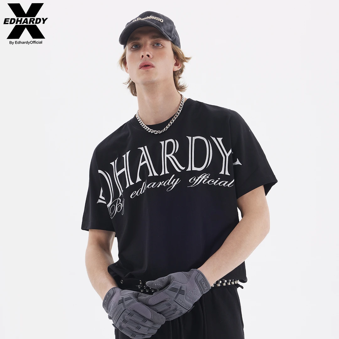 EDHARDY X烫银翅膀短袖T恤edx潮牌夏季情侣美式痞帅X1B1VO122005