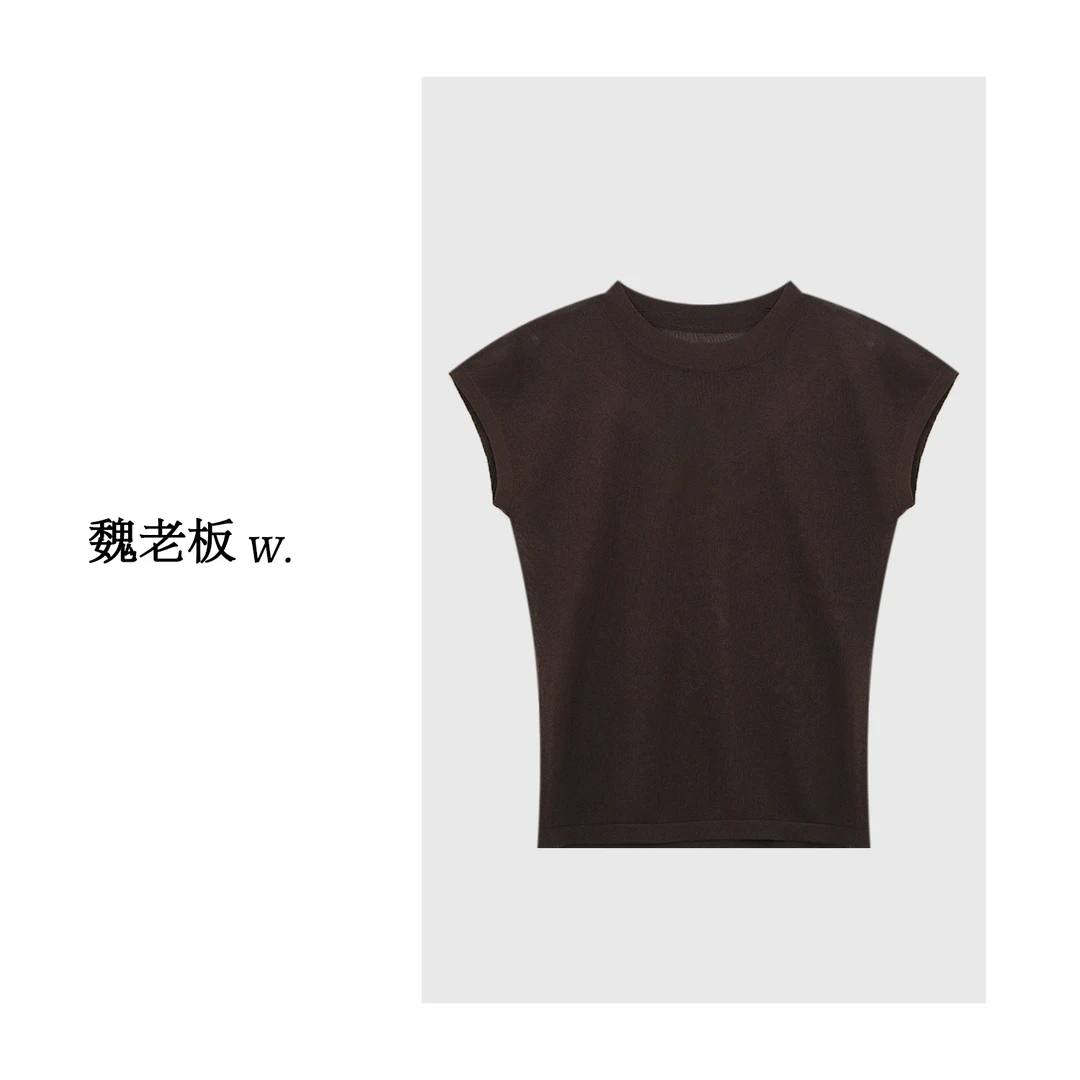 W.Diva【智者】春季圆领纯色时尚品质小飞袖背心针织衫2ZDM40801