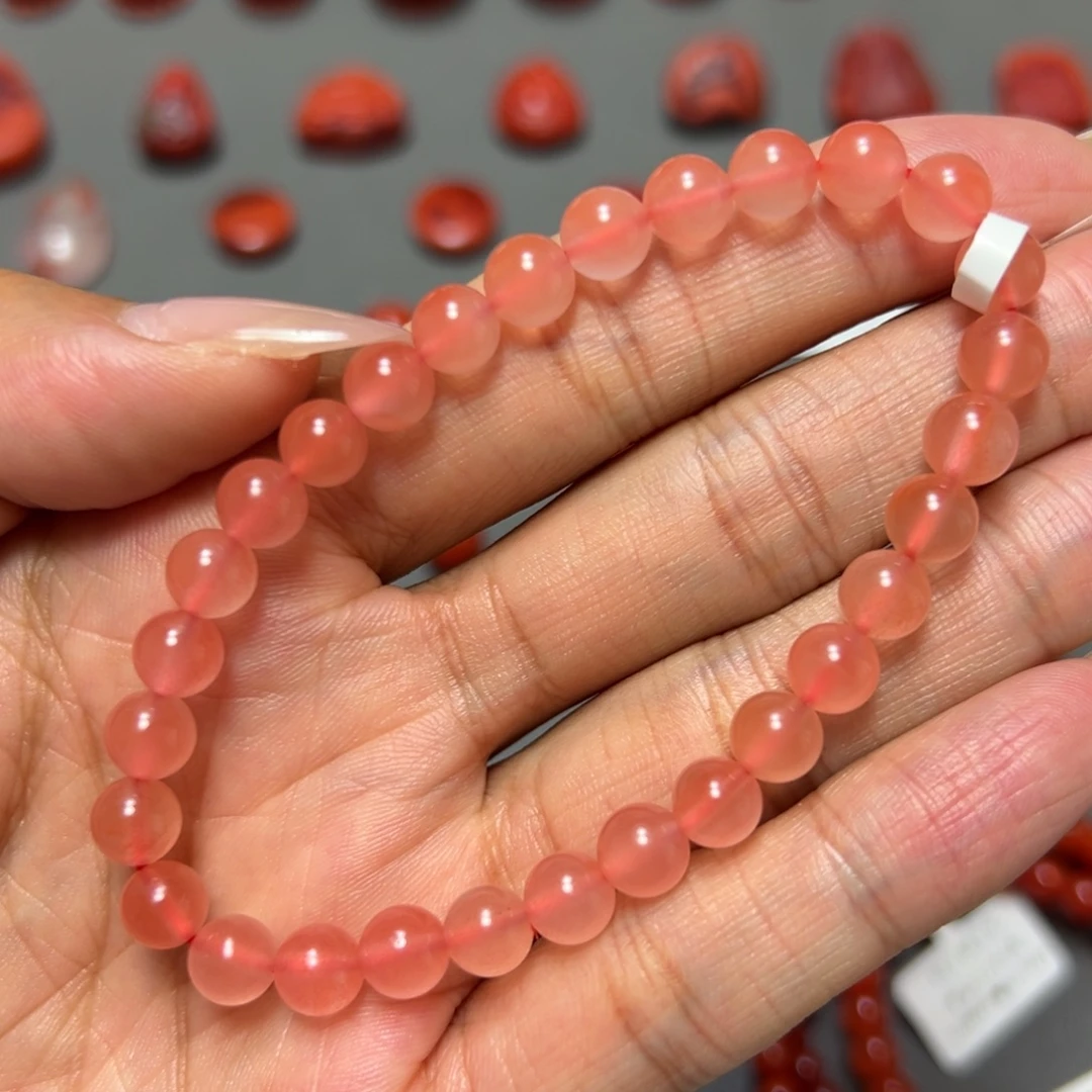 南红玛瑙未镶嵌手串 冰粉西柚色 约6.9mm 福利