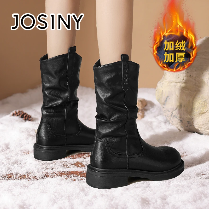卓诗尼堆堆靴加绒短靴女款2025新款爆款秋冬厚底瘦瘦靴子中筒女靴