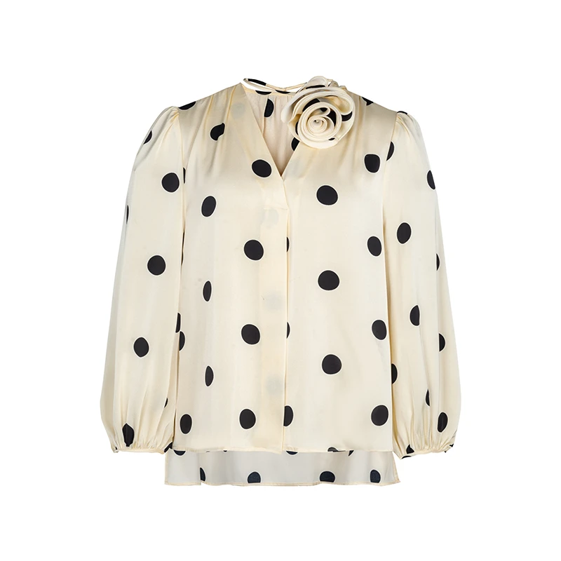 【小余专属】商场同款春秋新品缎面波点配送领花上衣N041B41014