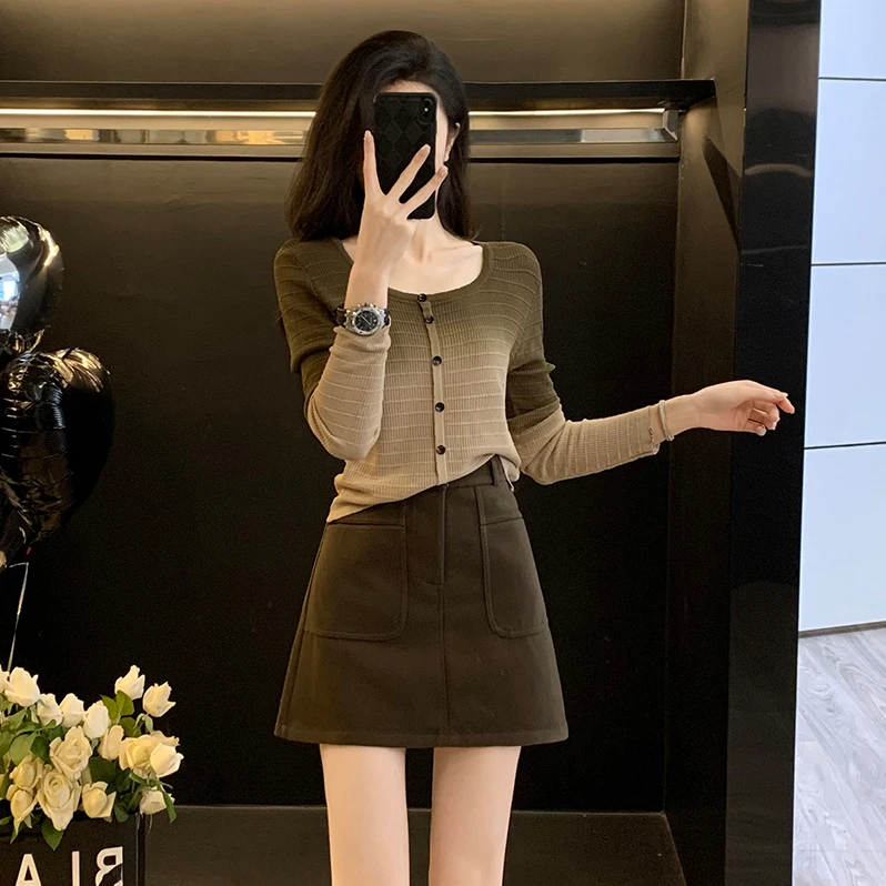 渐变色针织开衫女装2025早春秋新款韩版时尚显瘦长袖休闲气质上衣