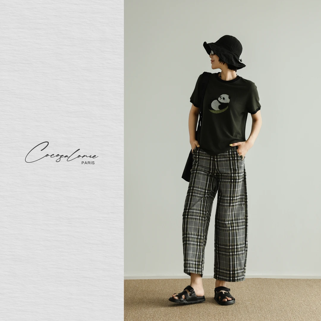 韩彬彬"巴哥"格纹时髦百搭显瘦通勤穿搭慵懒九分弯刀裤1860-10