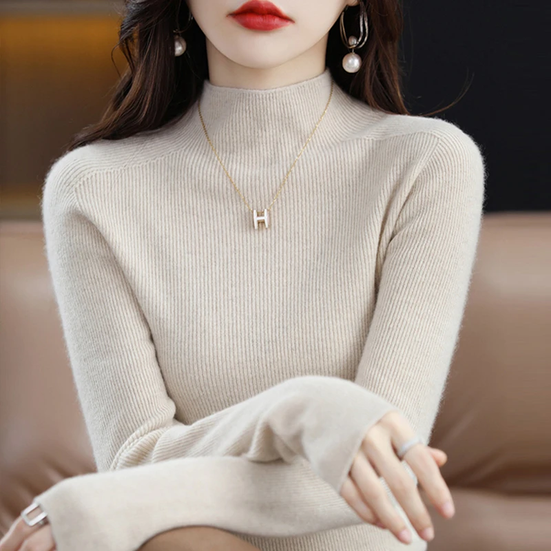 织彩女秋冬加厚半高领毛衣修身100高级感内搭打底衫1X1
