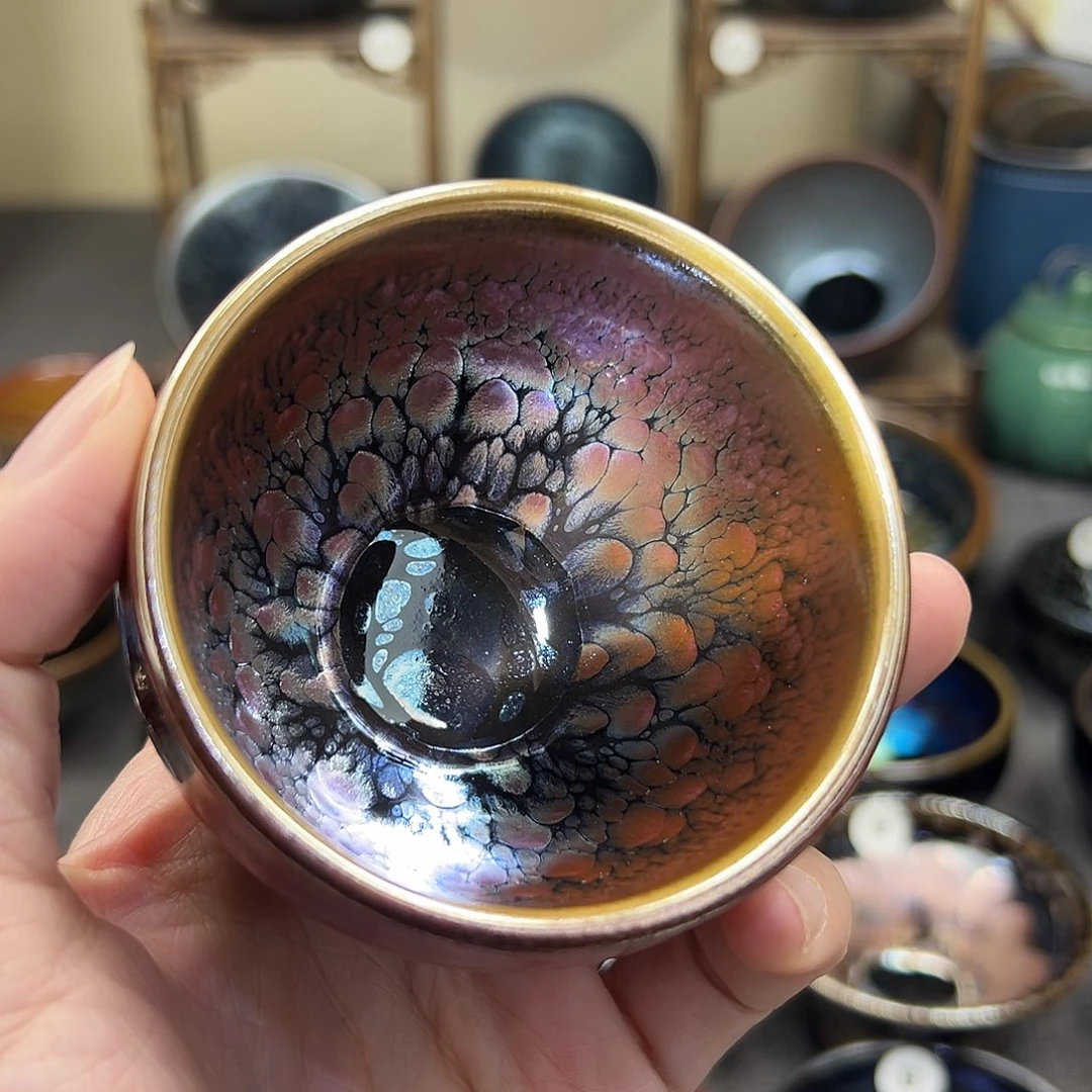 茶盏彩金釉滴手工杯