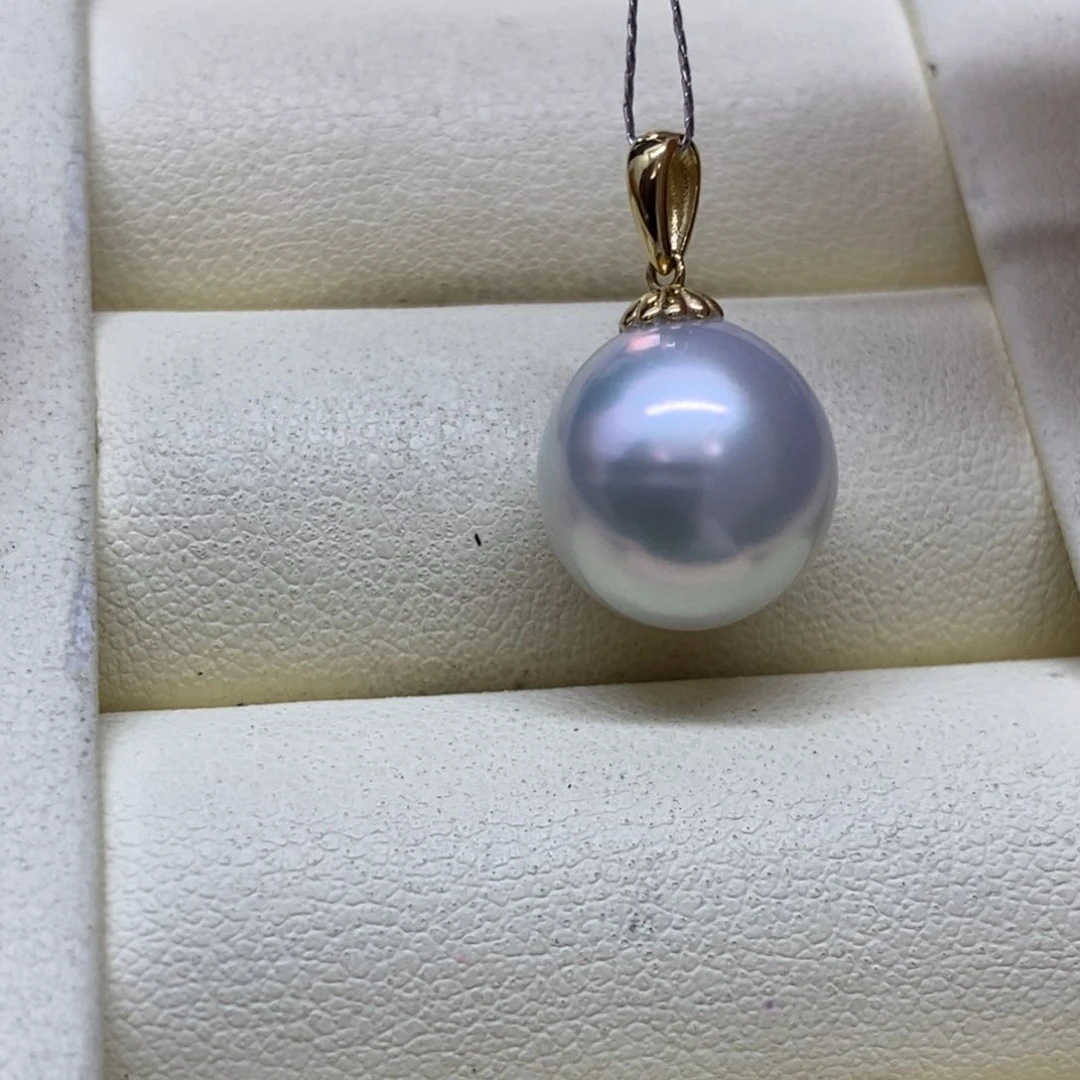 颈饰18K金镶嵌海水珍珠澳白吊坠12-13m m