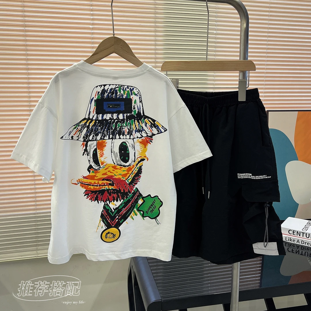 2025圆领夏季新款男大童运动潮流半袖男童儿童百搭宽松T恤时尚