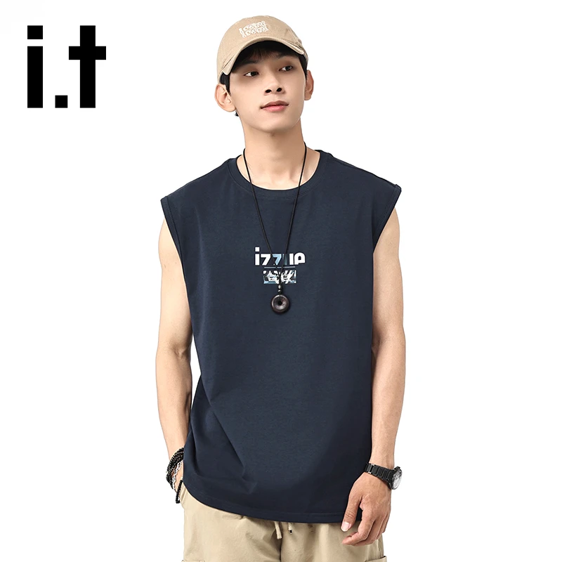 it izzue夏季新款纯棉运动背心男生美式潮牌宽松休闲百搭无袖T恤