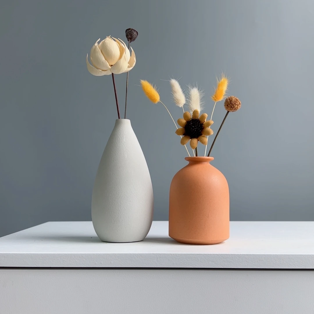 摆件陶瓷小花瓶摆件含花总高约20-30cm