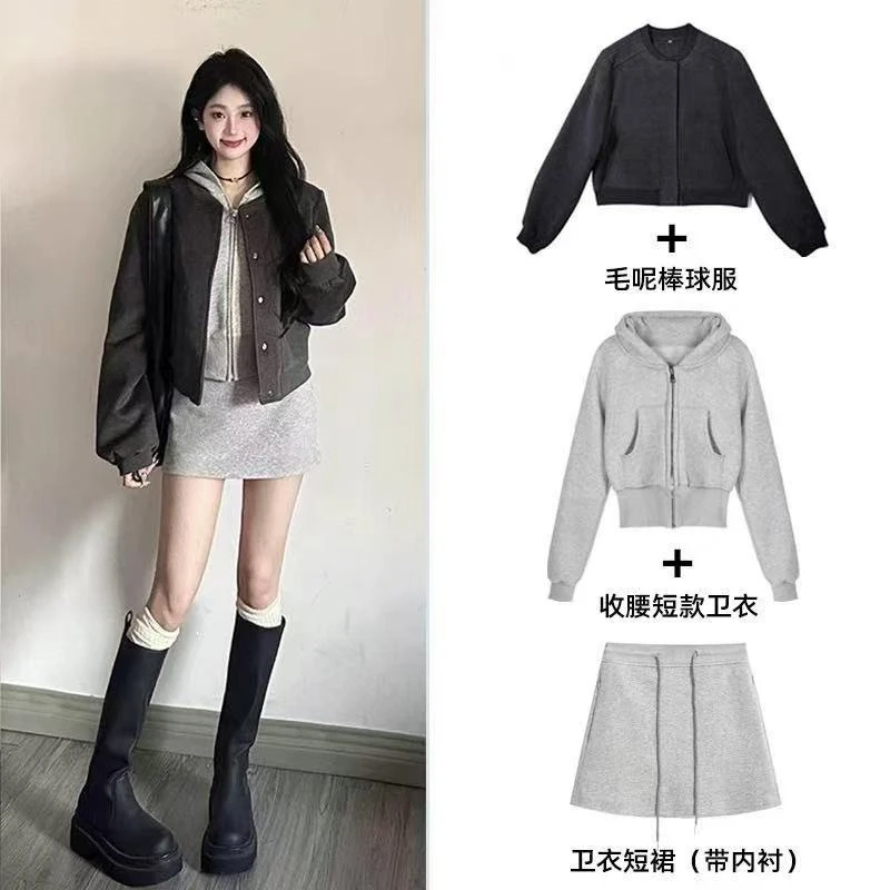 老钱风毛呢棒球服外套女秋季设计感百搭短款夹克上衣966373