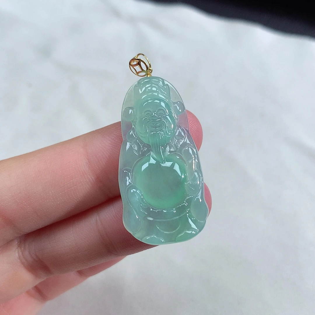 颈饰18K金镶嵌翡翠财神
