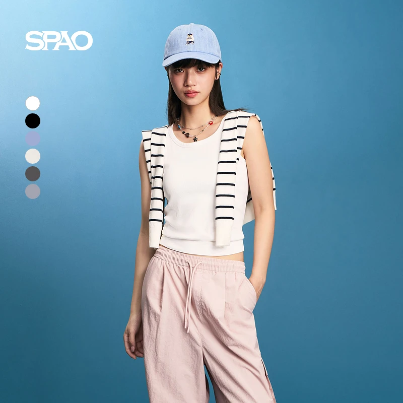【商场同款新品】SPAO韩国同款2025年春季新品百搭纯色针织圆领背心