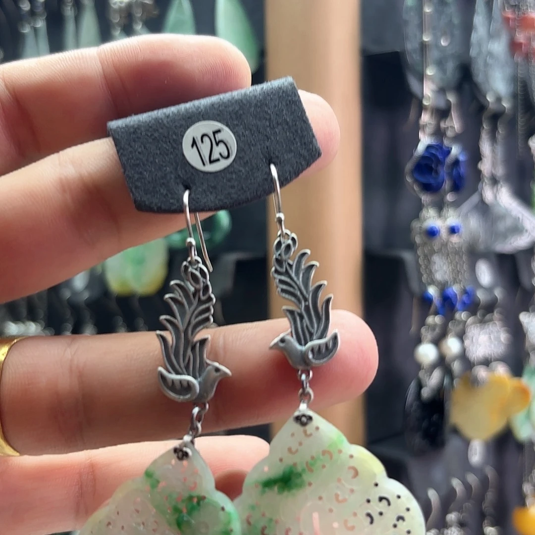 翡翠银S925镶嵌耳饰佛*