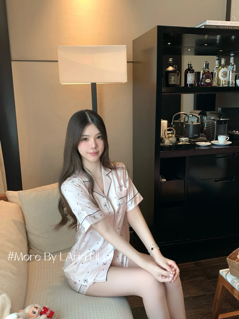 LAria粉心丝结 冰丝性感睡衣女夏季2025新款纯欲波点高级家居服