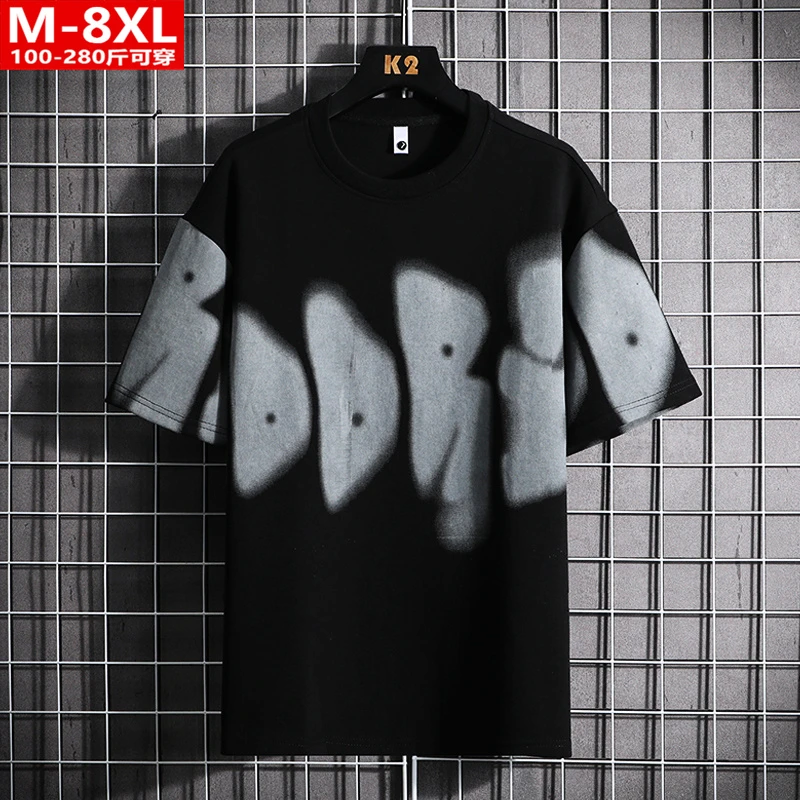 夏季潮流港风男装印花圆领短袖T恤 胖男士加肥加大码宽松休闲体恤