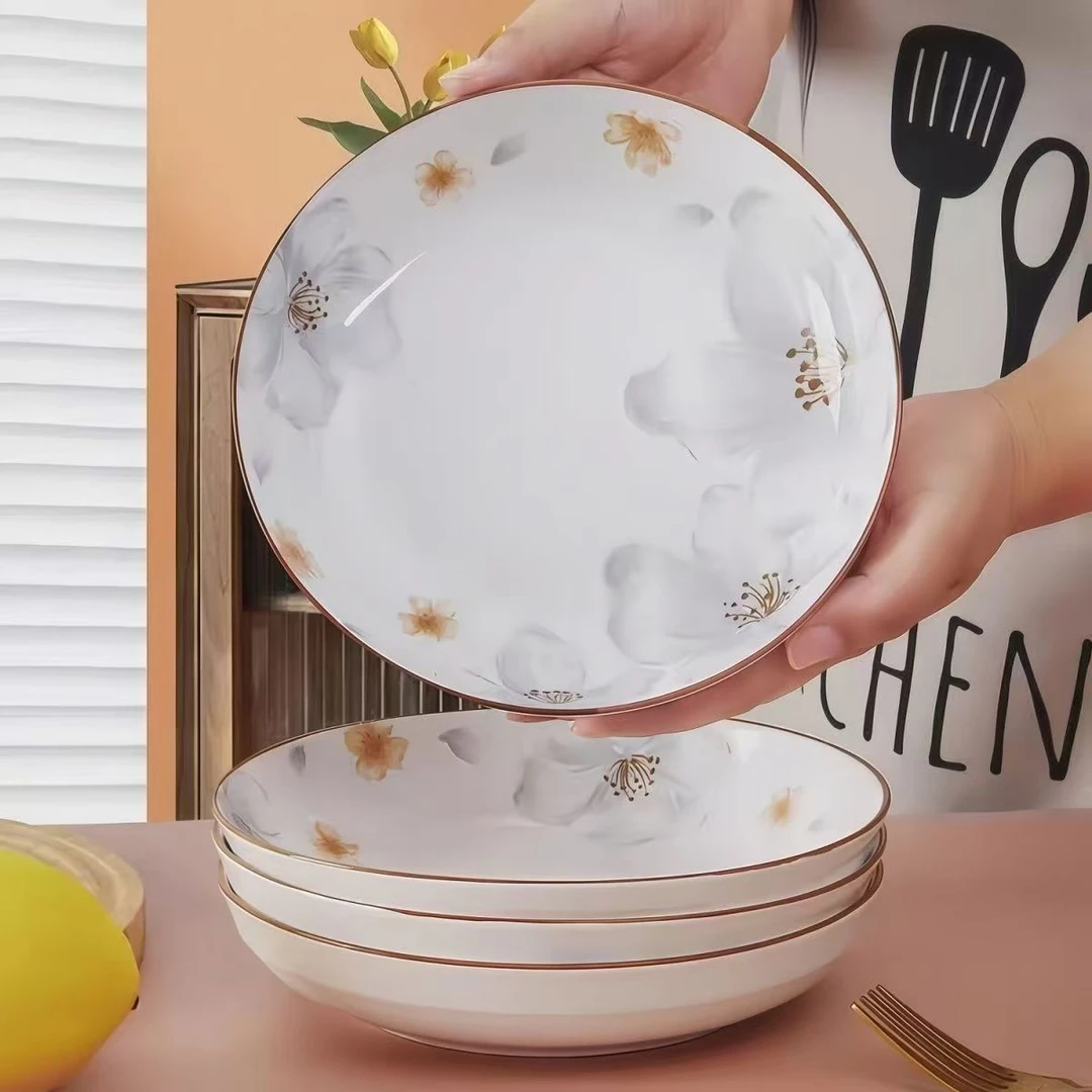 盘子家用菜盘陶瓷高颜值网红深盘圆盘8英寸碟子好看漂亮新款餐具