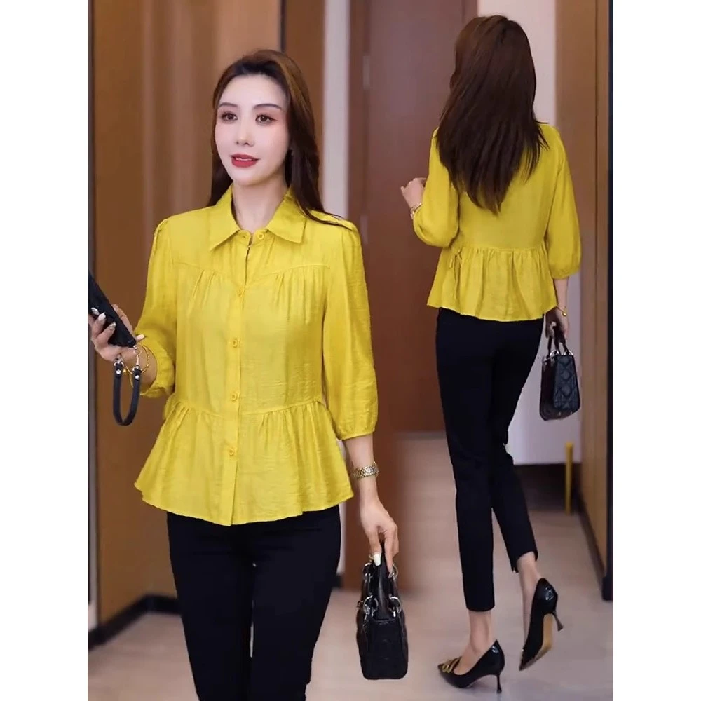 时尚减龄遮肉衬衫女2025春夏新款显瘦小衫大码女装上衣