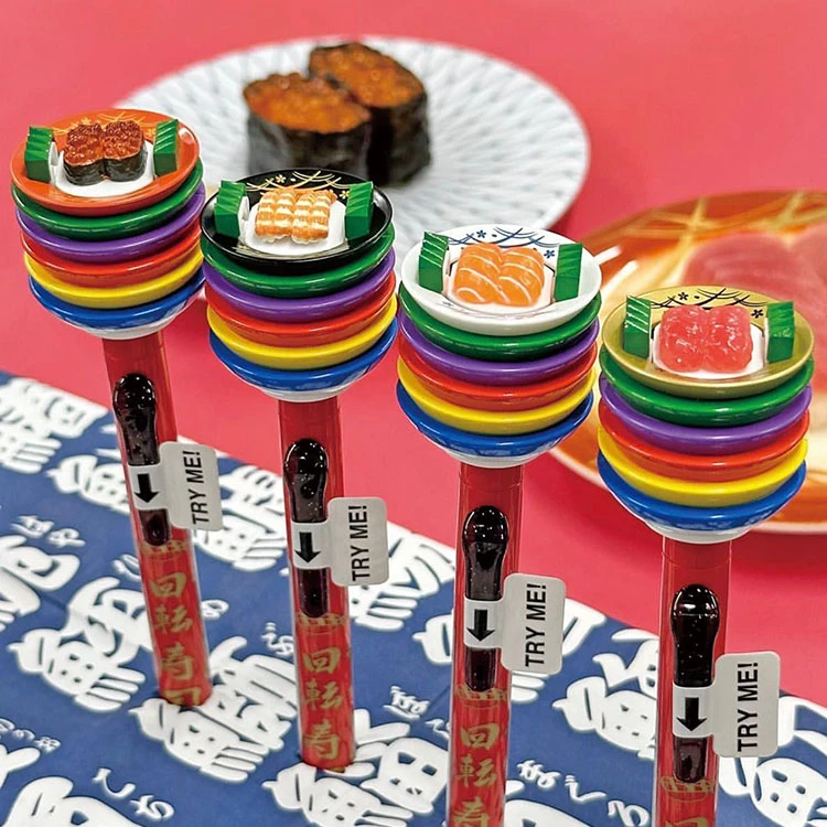 日本制sakamoto funbox有趣可动回转寿司圆珠笔光盘三文鱼虾鱼籽