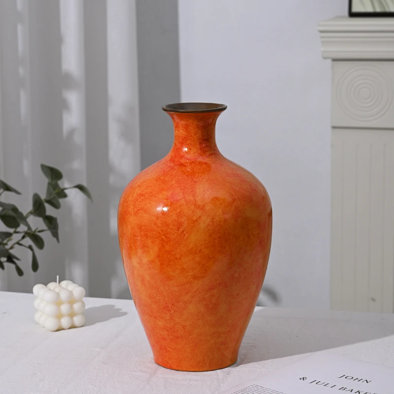 [橙心橙意-束口花瓶】太阳橙无孔桌面陶瓷花瓶干花鲜花客厅插花