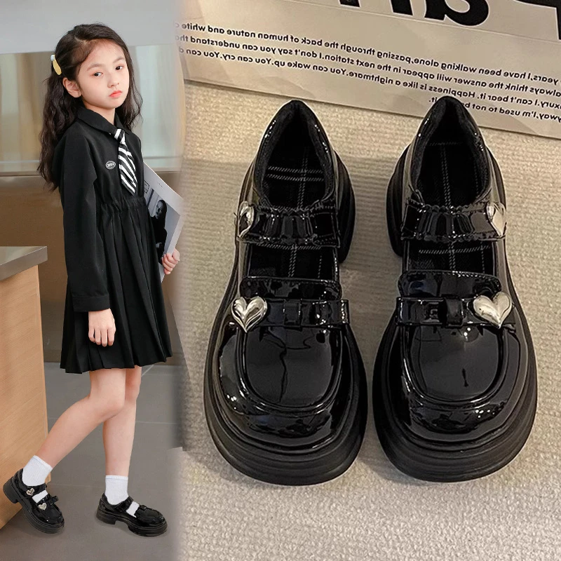 女童皮鞋6-12岁春秋新款儿童公主鞋英伦风乐福鞋黑色演出鞋女童鞋