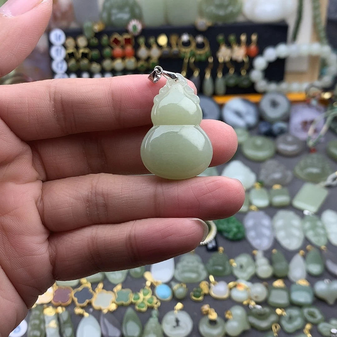 和田玉银S925镶嵌吊坠(不含链)