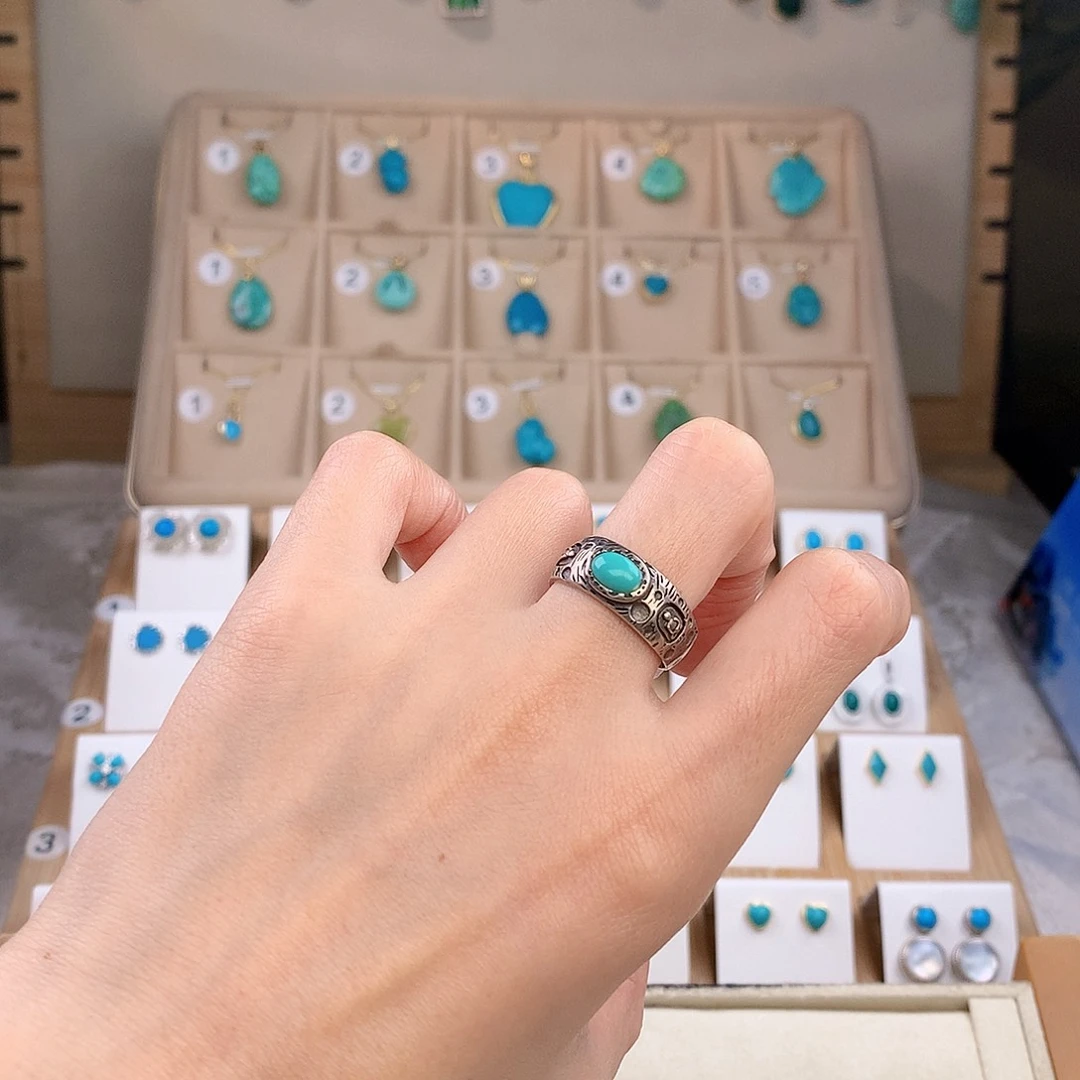 绿松石银S925镶嵌戒指